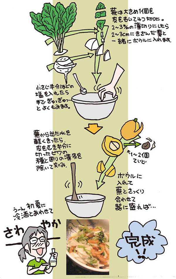 塩もみ蕪と枇杷の和え物